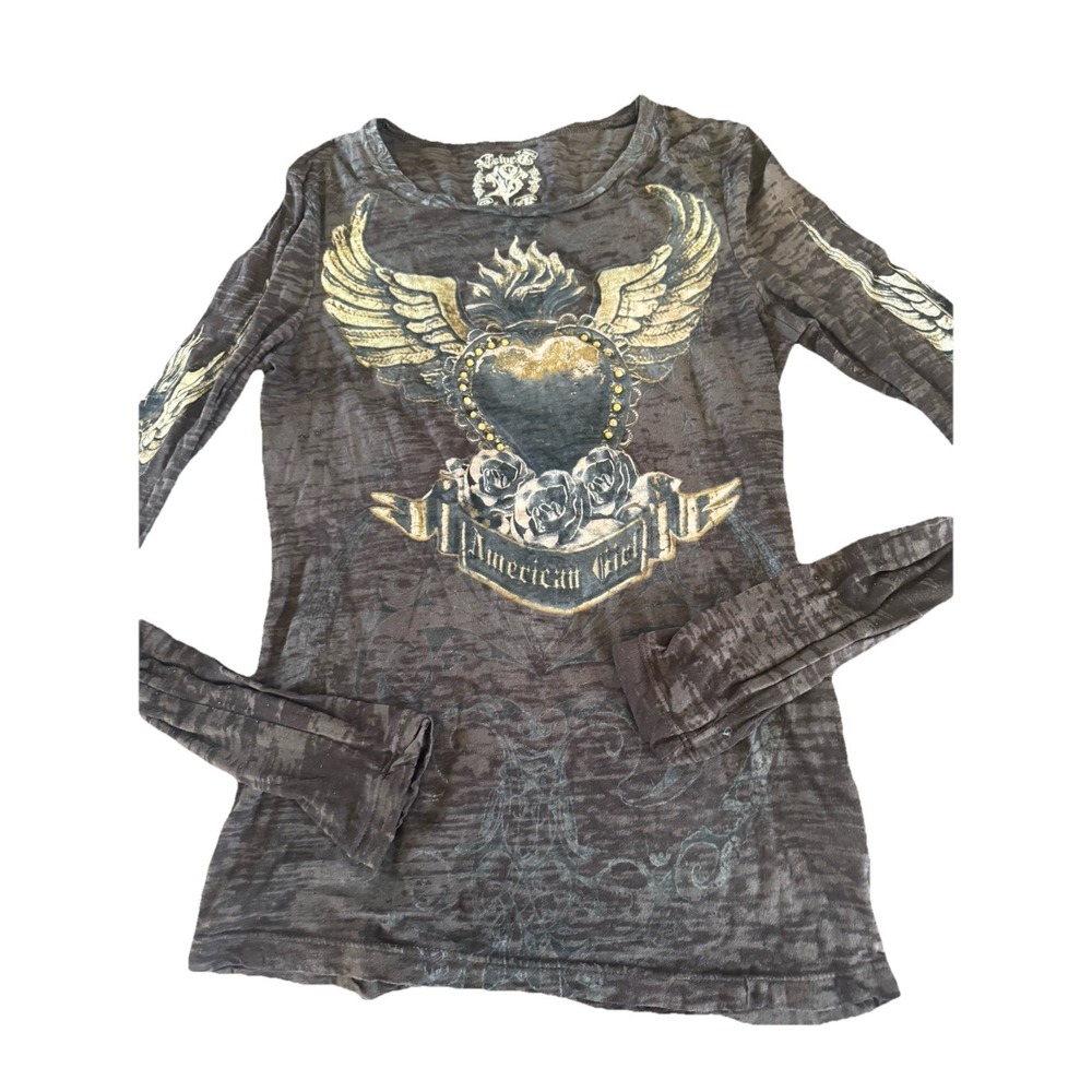 Velvet Stone Y2k‎ Burnout Top Baby Tee American Girl Wings Floral Small Medium